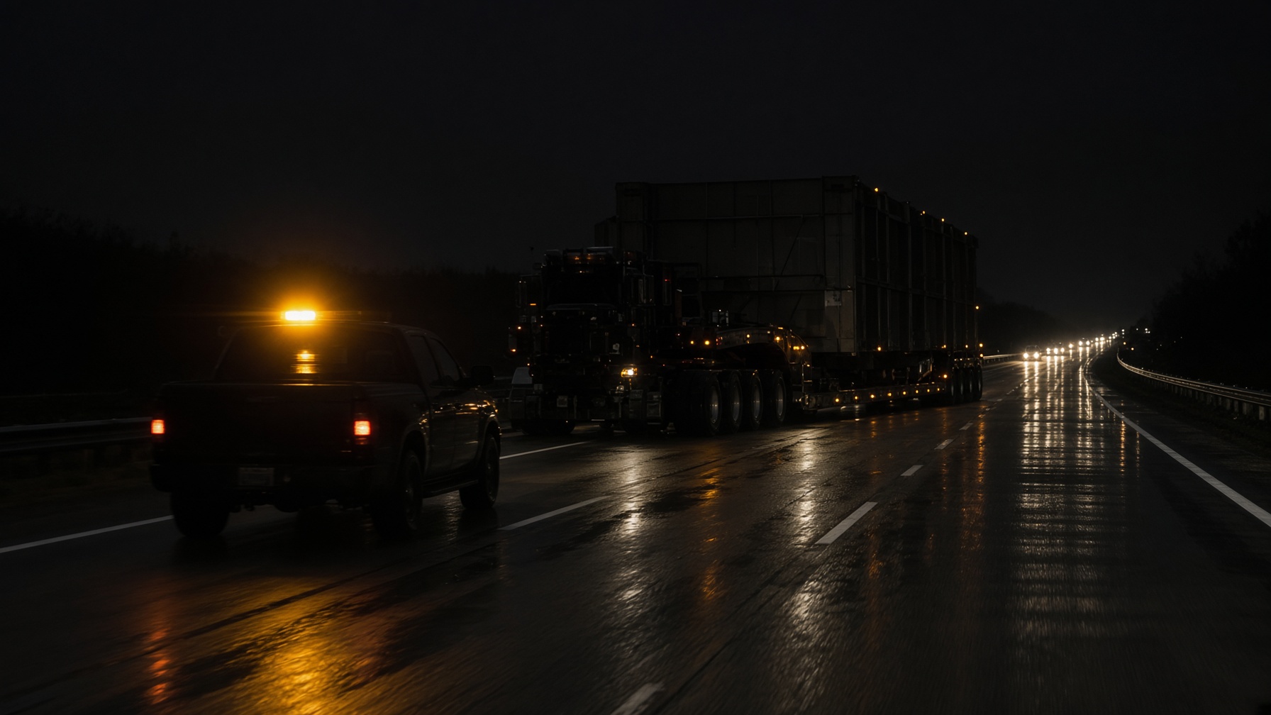 Night convoy with amber escort lights